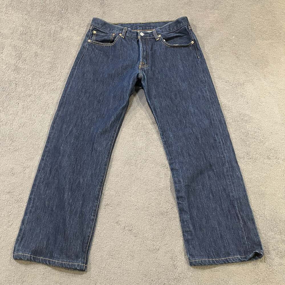 Levi's 501 Original Fit Dark Wash Blue Denim Straight Cotton Men's Size 34x32